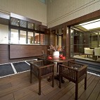 2017东南亚风格别墅室内茶室休闲区实木桌椅装修效果图片