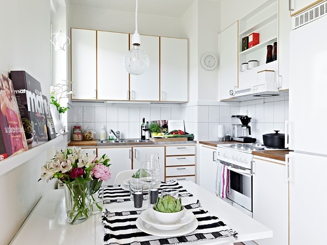 2017现代风格开放式L型5平米小面积家居厨房餐厅白色橱柜装修图片