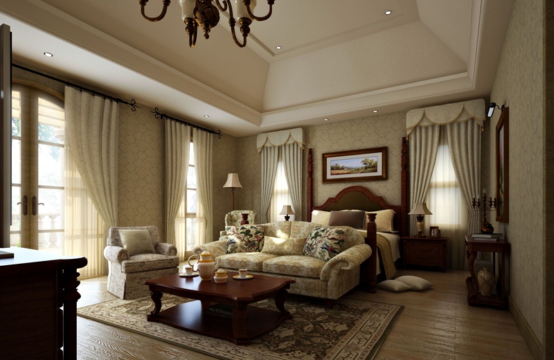 地中海别墅客厅卧室带小客厅装修效果图