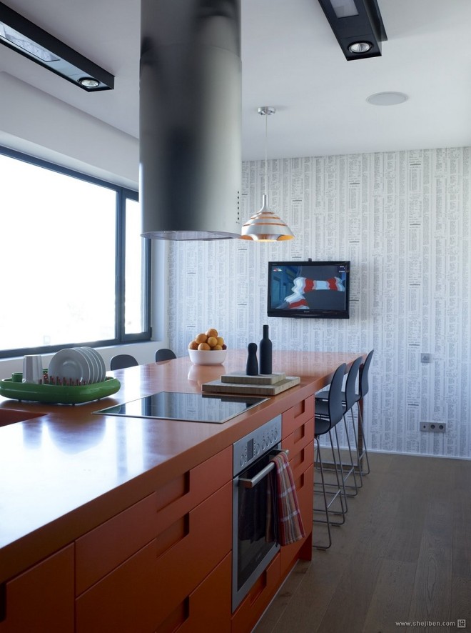 DuplexinFilothei希腊雅典公寓住宅室内设计厨房带吧台装修效果图