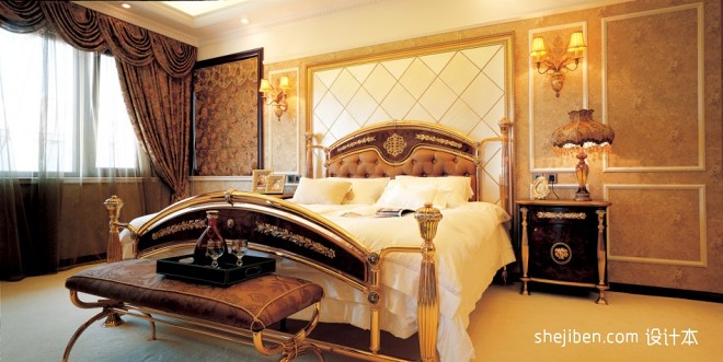 中式风格时尚奢华别墅主卧室装修效果图