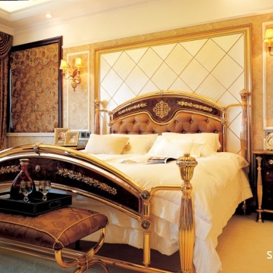 中式风格时尚奢华别墅主卧室装修效果图片