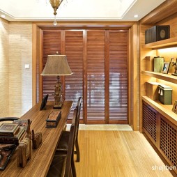 2017东南亚风格别墅小面积书房书柜装修效果图片