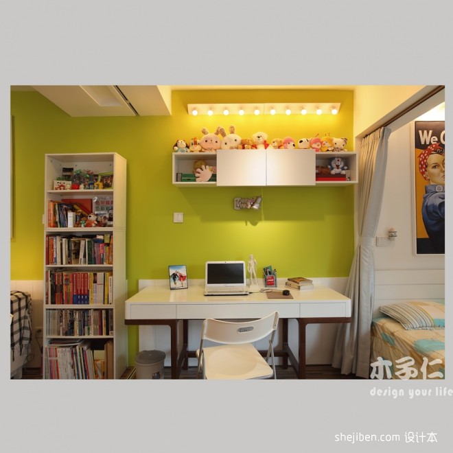 绿意生活现代卧室带书房装修效果图