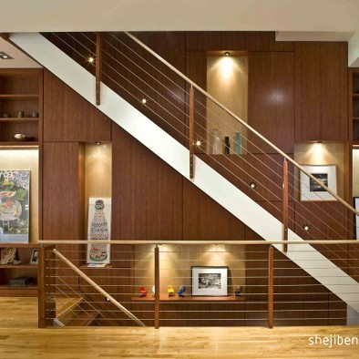 2017现代风格别墅室内高档不锈钢楼梯护栏装修效果图