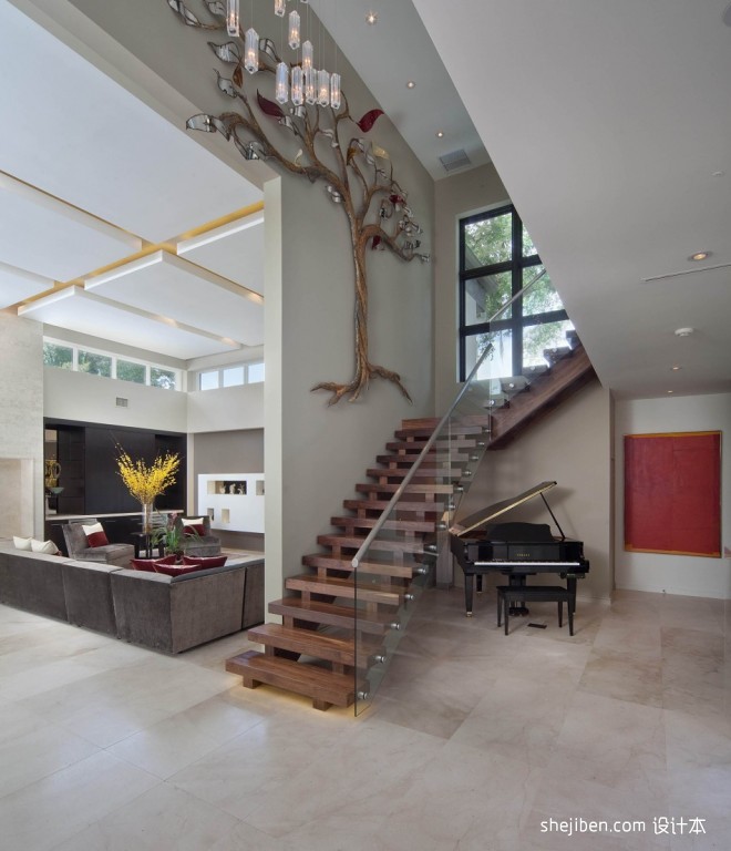 2017现代风格二居室装饰实木楼梯板装修效果图