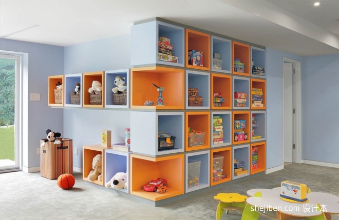 2017现代风格室内儿童房收纳柜装修效果图片