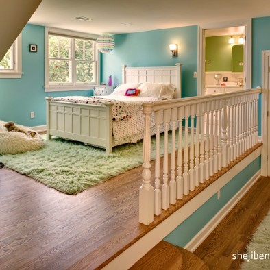 现代风格别墅室内时尚女孩儿童房蓝色墙面装修效果图片