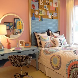 2017现代风格时尚儿童房粉色背景墙装修效果图片