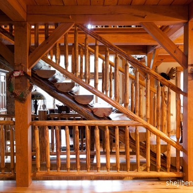 2017美式风格别墅室内整体实木楼梯护栏装修效果图