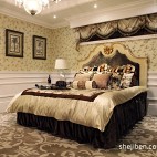 美式风格经典时尚别墅主人房卧室床头背景墙装修效果图片