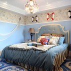 地中海风格时尚温馨别墅主人房卧室床头背景墙装修效果图片