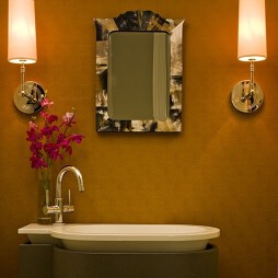 混搭风格三居室最新主卫生间洗手盆镜子单色墙面装修效果图片
