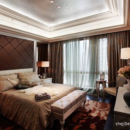 新古典风格样板房奢华大卧室床头背景墙窗帘壁纸装修图片
