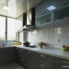 中式风格L型整体7平米家居灰色橱柜厨房集成吊顶装修效果图