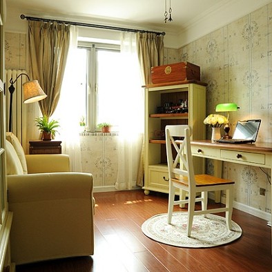 地中海风格两室一厅宜家书房书架窗帘装修效果图