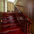 2017中式风格别墅室内高档木质楼梯护栏装修效果图