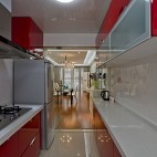 2013现代风格整体6平米家居红色橱柜集成吊顶厨房餐厅过道装修效果图