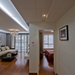 现代风格两室一厅家装客厅与卧室过道吊顶吊灯装修效果图
