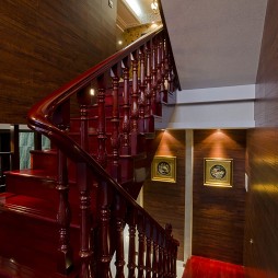 2017中式风格别墅室内高档红木楼梯护栏装修效果图