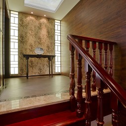 2017中式风格别墅室内实木楼梯护栏装修效果图