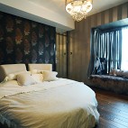 2013现代风格复式潮流次卧室圆床黑色壁纸窗台飘窗装修图片