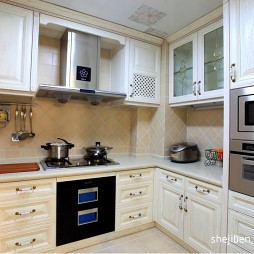 2017田园风格u型整体6平米家居白色橱柜厨房装修效果图