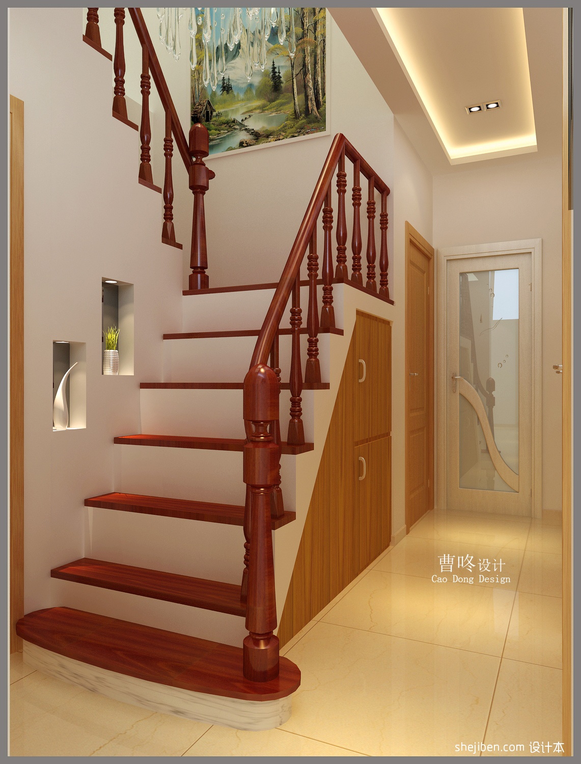 中式简约装修风格室内楼梯扶手图片大全_别墅设计图