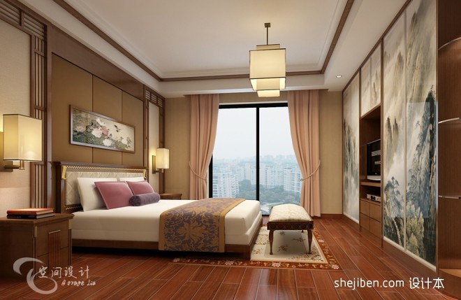 现代中式卧室仿实木地板