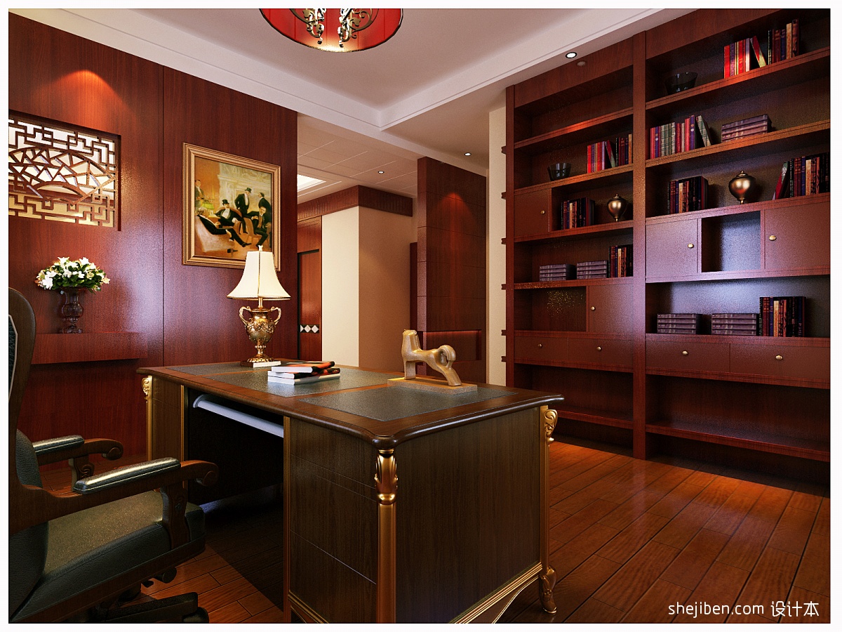 美式书房 - 效果图交流区-建E室内设计网