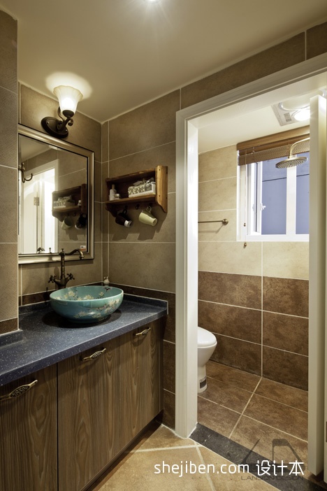 混搭风格二室一厅小卫生间干湿分离淋浴房洗手台装修图片