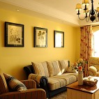 地中海10平米客厅浅黄色背景墙设计效果图