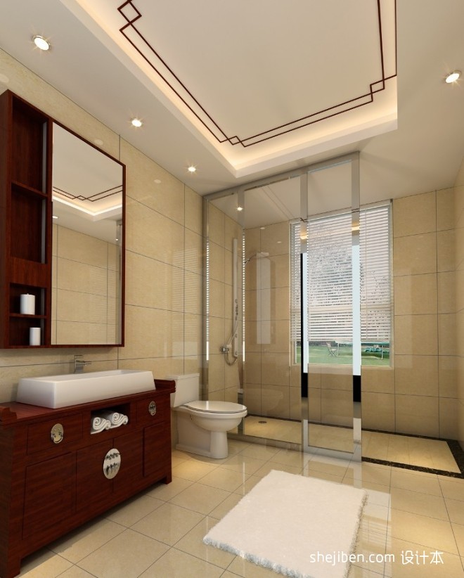 中式豪宅装修卫生间洗手盆