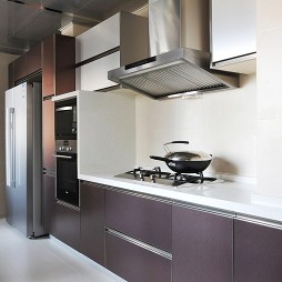 2017现代风格长条整体6平米家居白色橱柜厨房装修效果图
