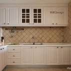 2013地中海风格L型整体6平米家居白色橱柜厨房墙面瓷砖装修效果图欣赏 