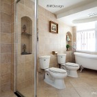 地中海风格复式12平米主卫生间仿古砖带浴缸移门装修图片