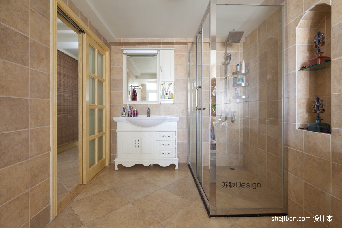 地中海风格四房富裕型卫生间浴室柜效果图_齐家网装修效果图