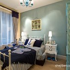 2013地中海风格3室1厅蓝色调家居男孩房窗帘小卧室壁纸装修效果图