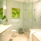 现代风格复式集体卫生间淋浴房洗手台白色瓷砖装修效果图
