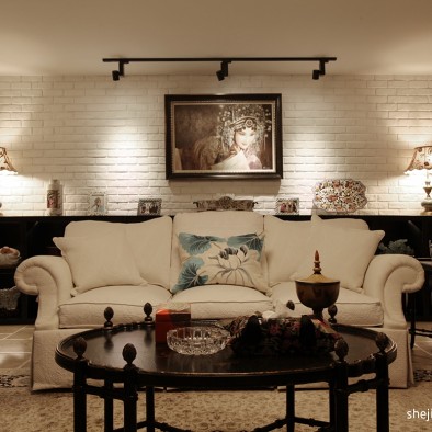 2017新古典风格别墅室内客厅休闲区沙发背景墙装修效果图片