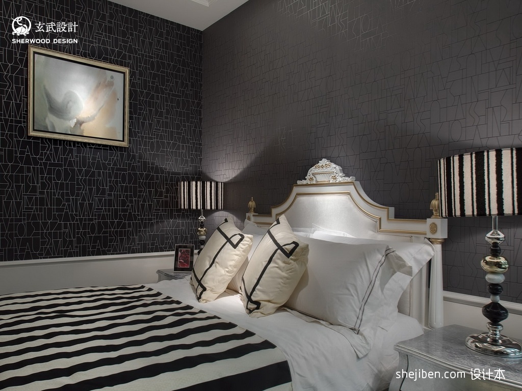 2013欧式风格别墅黑色壁纸80后家居主卧室装修效果图欣赏