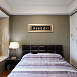 现代风格样板房宜家单间卧室床头背景墙窗台移门装修效果图