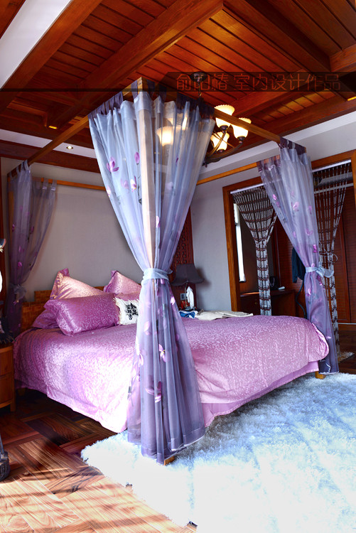 2017东南亚风格2室1厅女性紫色卧室吊顶装修效果图