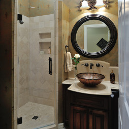 美式风格二室一厅干湿两用卫生间墙面瓷砖花纹壁纸装修效果图