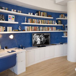 2017地中海风格小户型豪华最新书房蓝色背景墙书柜装修效果图