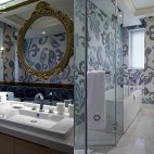 2017欧式风格别墅豪华干湿两用卫生间花纹墙砖装修效果图
