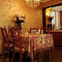 龙锦园美式餐厅手绘彩花背景墙装修效果图