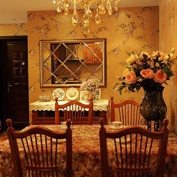 龙锦园美式餐厅手绘彩花背景墙装修效果图欣赏