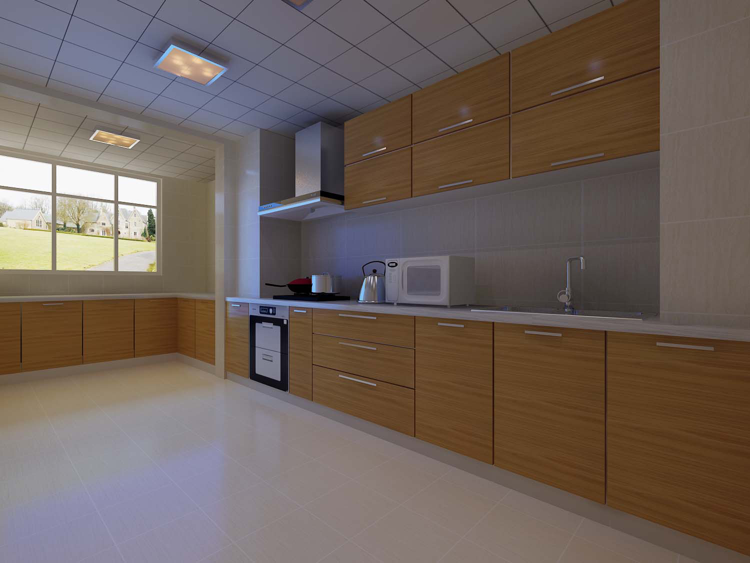 160平米新中式风格_开放式豪华厨房装修设计效果图