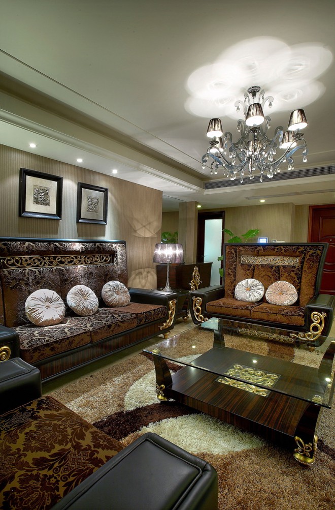 别墅新古典风格客厅沙发摆放造型装修图片